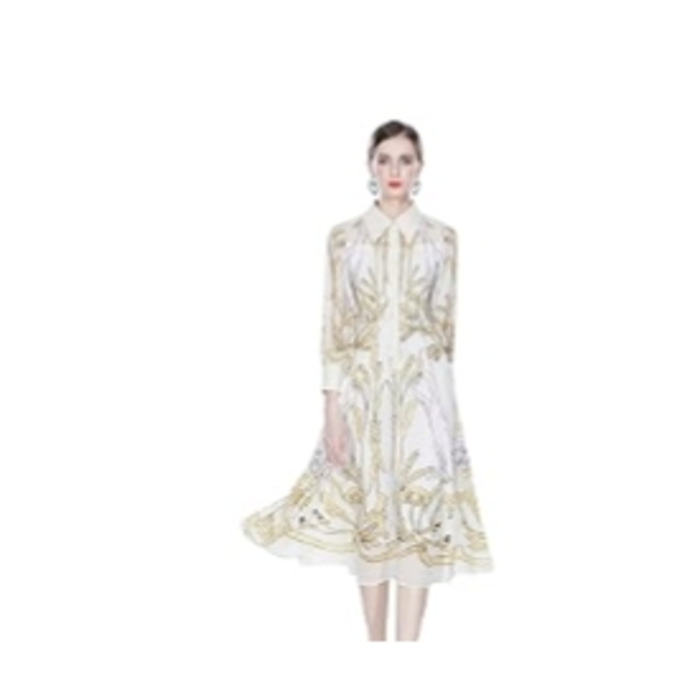 Chic Long Sleeve Dress in White and Gold